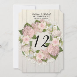 Tafel nummers Roze Hortensia Roos Kant Werk Rustie Kaart