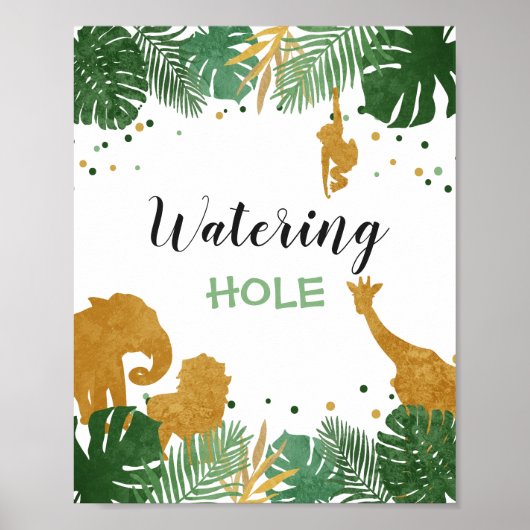 Tafel oerwoud Watering-gat Sign Zoo Safari Drink Poster (Voorkant)