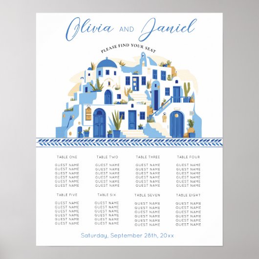Tafel Trouwstoel 8 Santorini Griekenland Blauw Poster (Voorkant)