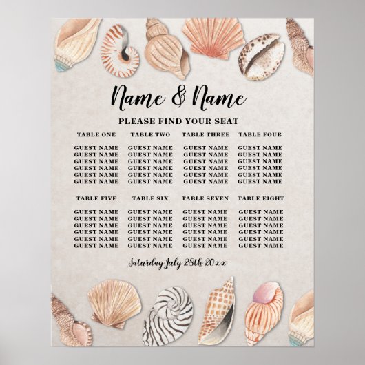 Tafel Trouwstoelen 8 Zitplaatsen Plan Schelpen Oce Poster (Voorkant)