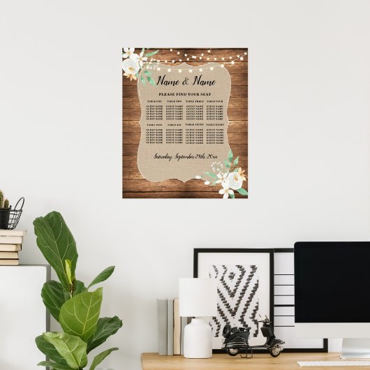 Tafel Trouwzitplaatsen Witte Bloem 8 Zitplaatsen Poster (Thuiskantoor)
