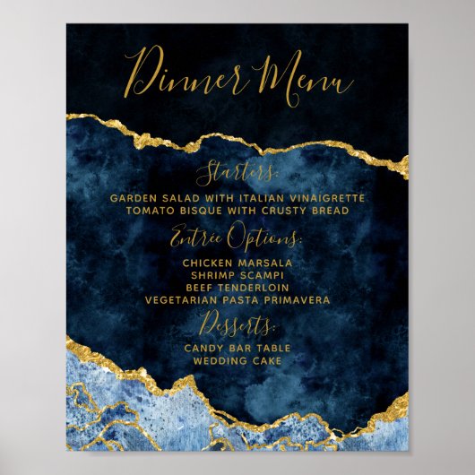 Tafel van het Navy Blue Gold Foil Agate Wedding Me Poster (Voorkant)