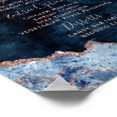 Tafel van het Navy Blue Roos Gold Agate Wedding Me Poster (Hoek)