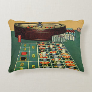 Tafel voor vintage roulette casino spel, gokchips accent kussen
