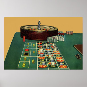 Tafel voor vintage roulette casino spel, gokchips poster