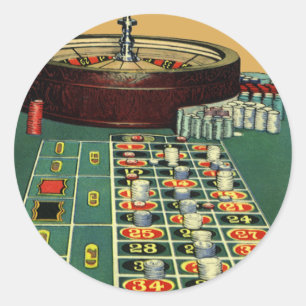 Tafel voor vintage roulette casino spel, gokchips ronde sticker