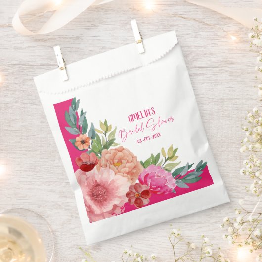 Tafel voor waterverf bloemrijke heldere roze bruid bedankzakje (Geknipt)