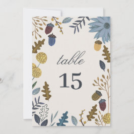 Tafelaantallen voor een herfstbruiloft met vallend kaart