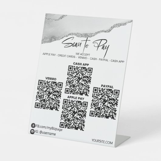 *~* Tafelblad 4 QR BETAALMETHODEN Tafel Tentoonste Reclamebord Met Voetstuk (Voorkant)