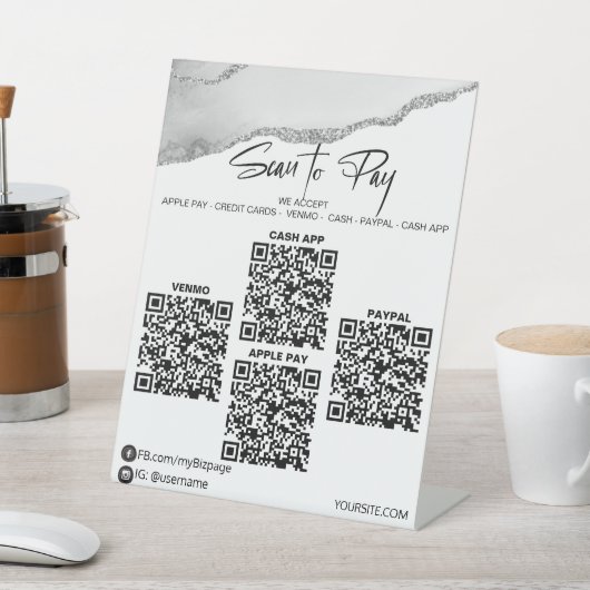 *~* Tafelblad 4 QR BETAALMETHODEN Tafel Tentoonste Reclamebord Met Voetstuk (Insitu)