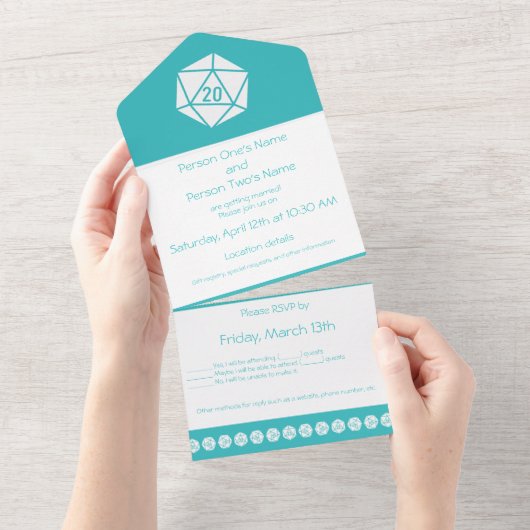 Tafelblad Chic in Turquoise All In One Uitnodiging (Afscheurbaar)