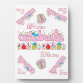 Tafelblad Plaque met Ezel Celebrate Pink Fotoplaat (voorkant)