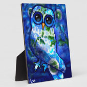 Tafelblad Plaque Whimsical Abstract Uil Blauw Groe Fotoplaat (Zijkant)