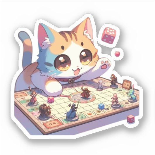 Tafelbladspel met kat die dobbelstenen gooit sticker (Voorkant)