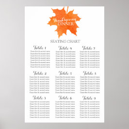 Tafelbord 1-9 voor Thanksgiving met maapelblad Poster