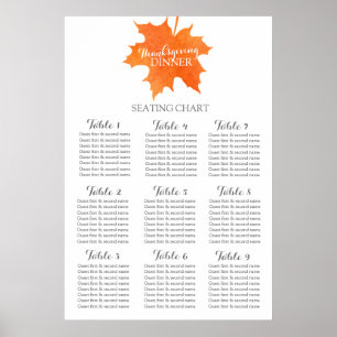 Tafelbord 1-9 voor Thanksgiving met maapelblad Poster