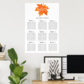 Tafelbord 1-9 voor Thanksgiving met maapelblad Poster (Thuiskantoor)