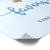 Tafelbord met teddybeer blauwe bruine ballonnen poster (Hoek)