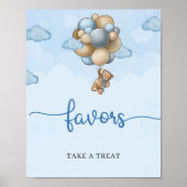 Tafelbord met teddybeer blauwe bruine ballonnen poster (Voorkant)