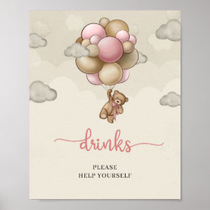 Tafelbord van de drink van de teddybeer blauwe bru poster