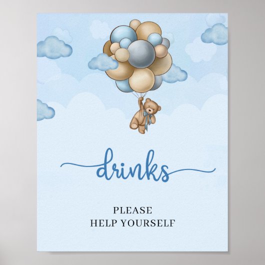 Tafelbord van de drink van de teddybeer blauwe bru poster (Voorkant)