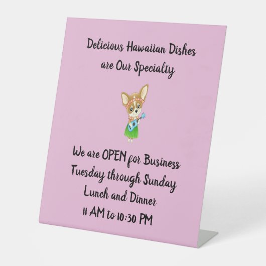 Tafelbord voor Hawaiiaans restaurant in roze Reclamebord Met Voetstuk (Voorkant)