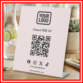 Tafelbordje voor sociale media | Roze Instagram QR Reclamebord Met Voetstuk