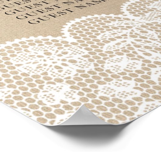 Tafelbruiloft Rustic Lace Burlap Poster Zitplaats (Hoek)
