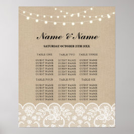 Tafelbruiloft Rustic Lace Burlap Poster Zitplaats