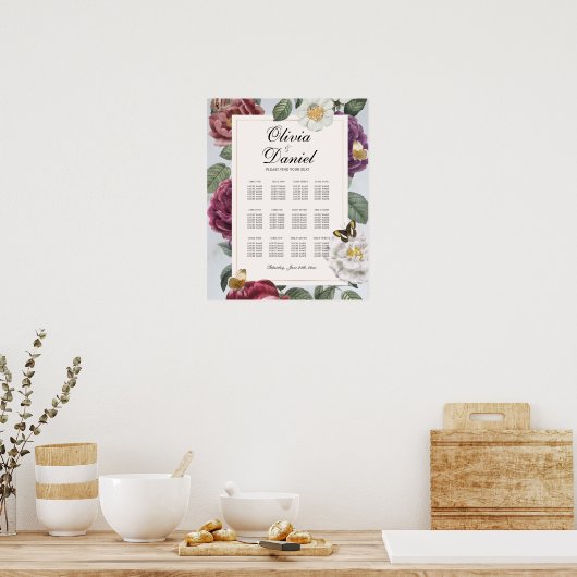 Tafelbruiloft Zitplaatsen 12 Bloom Butterfly Flora Poster (Keuken)