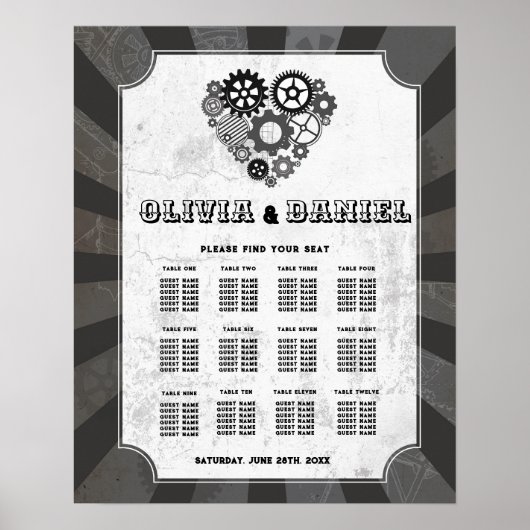 Tafelbruiloft Zitplaatsen 12 Steampunk Wedding Hea Poster (Voorkant)