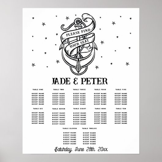 Tafelbruiloft Zitplaatsen 12 Traditioneel Tattoo A Poster (Voorkant)