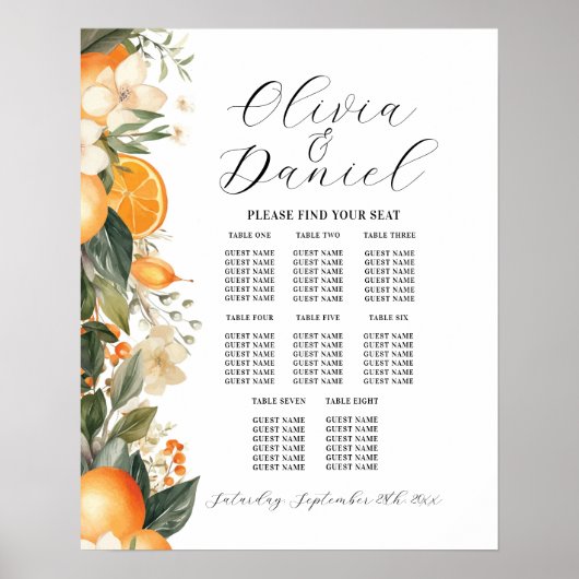 Tafelbruiloft Zitplaatsen 8 Bloemen Citrus Sinaasa Poster (Voorkant)