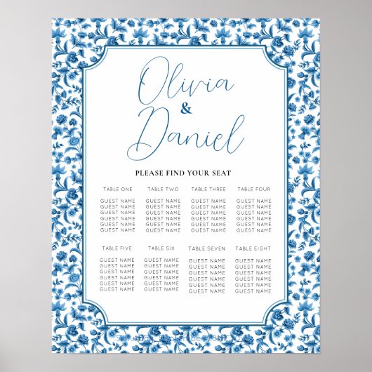 Tafelbruiloft Zitplaatsen 8 Chintz Blauw & Wit Blo Poster (Voorkant)