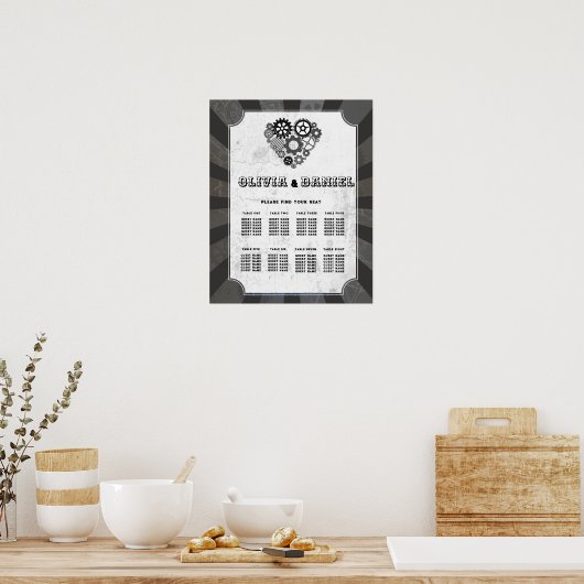 Tafelbruiloft Zitplaatsen 8 Steampunk Wedding Hear Poster (Keuken)