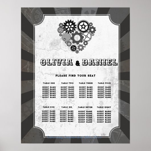 Tafelbruiloft Zitplaatsen 8 Steampunk Wedding Hear Poster (Voorkant)