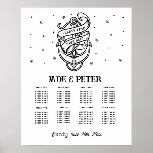 Tafelbruiloft Zitplaatsen 8 Traditioneel Tattoo An Poster (Voorkant)