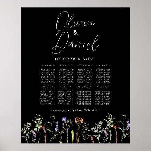 Tafelbruiloft Zitplaatsen 8 Wildflowers Bloemen Do Poster (Voorkant)