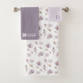 Tafelhanddoeken Set met Waterverf Bloemen en Monog Bad Handdoek