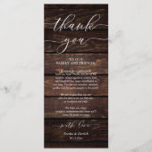 Tafelkaart met dankbetuiging voor een rustieke bru programmakaart (Voorkant)