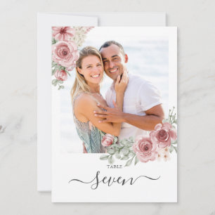 Tafelkaart met foto en bloemrozen kaart
