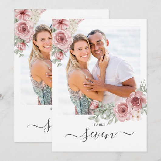 Tafelkaart met foto van bloemrozen kaart (Voorkant / Achterkant)