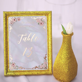 Tafelkaart met vintage lavendel pioen folie uitnodiging