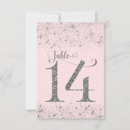 Tafelkaart nummer 14 Roze Zilver Glitter Kaart (Achterkant)