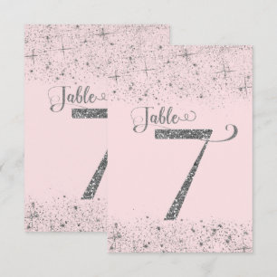 Tafelkaart Roze Zilver Glitter Nummer 7 Kaart