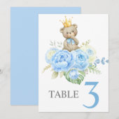 Tafelkaart voor babyfeest jongen teddybeer kaart (Voorkant / Achterkant)