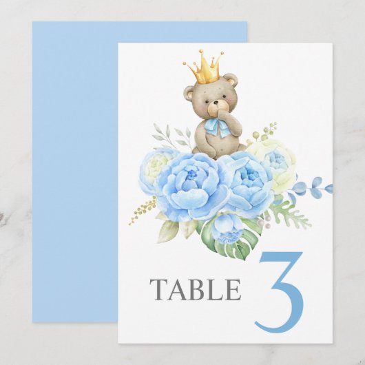 Tafelkaart voor babyfeest jongen teddybeer kaart (Voorkant / Achterkant)