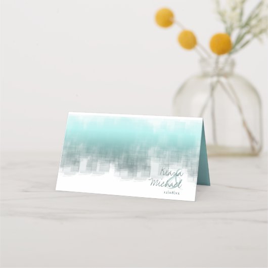 Tafelkaart Watercolor Reflections Teal ID774 Plaatskaartje (Achterkant)