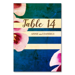 Tafelkaarten Tafelnummers, Elegant Blauw Bloemen Kaart