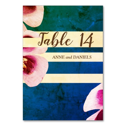 Tafelkaarten Tafelnummers, Elegant Blauw Bloemen Kaart (Achterkant)